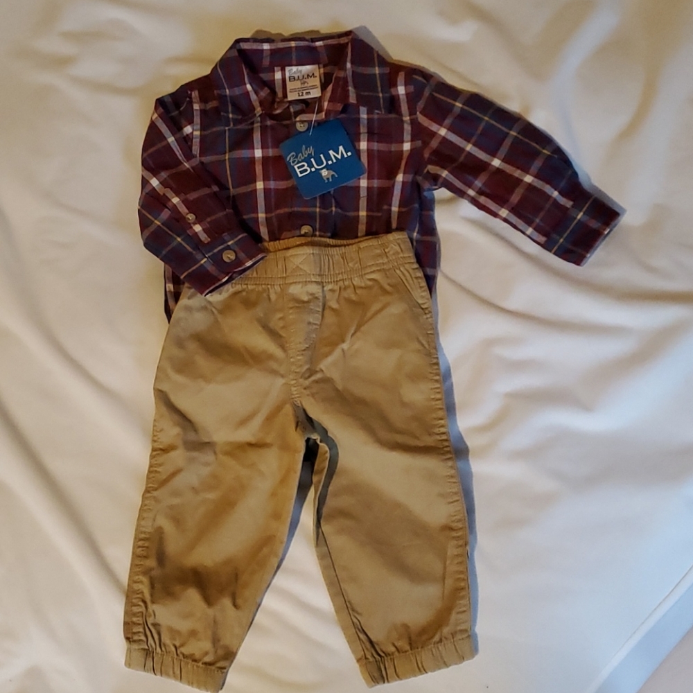 Baby Bum 2pc pants & button up plaid onesie